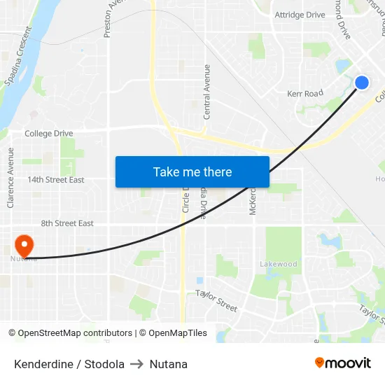 Kenderdine / Stodola to Nutana map