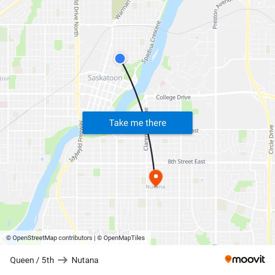 Queen / 5th to Nutana map