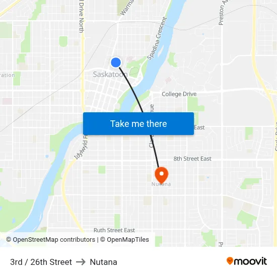 3rd / 26th Street to Nutana map