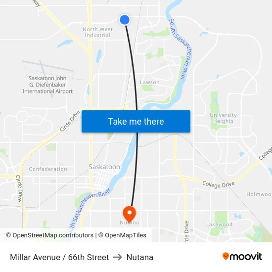 Millar Avenue / 66th Street to Nutana map