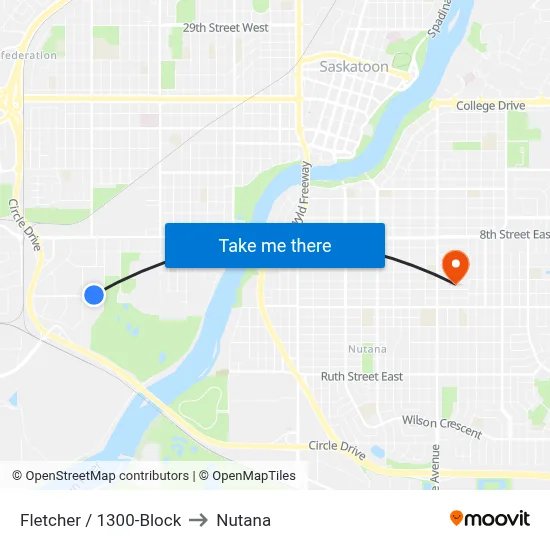 Fletcher / 1300-Block to Nutana map