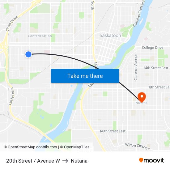 20th Street / Avenue W to Nutana map