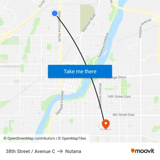 38th Street / Avenue C to Nutana map