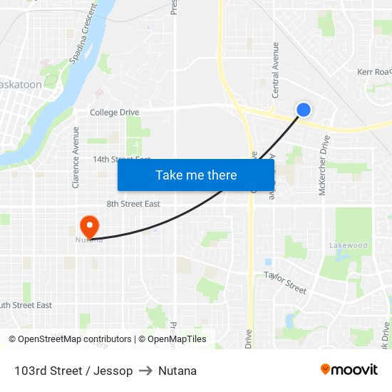 103rd Street / Jessop to Nutana map