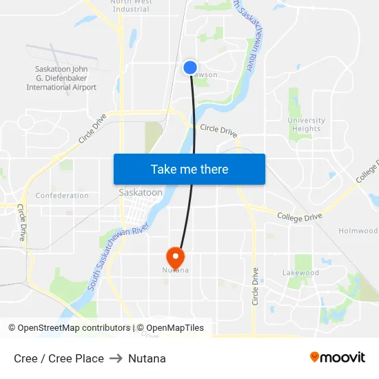 Cree / Cree Place to Nutana map