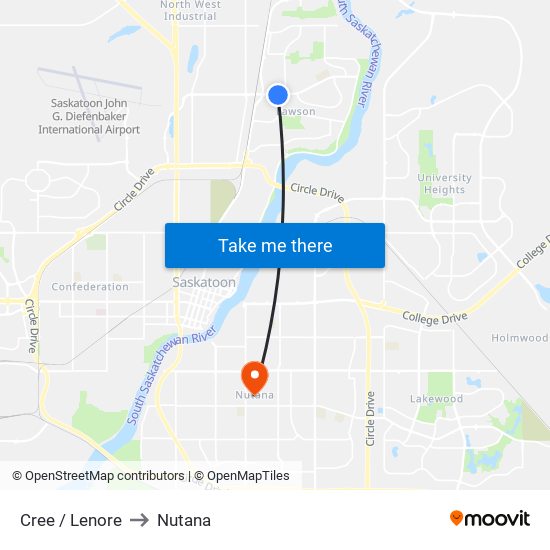 Cree / Lenore to Nutana map