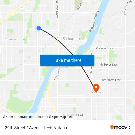 29th Street / Avenue I to Nutana map