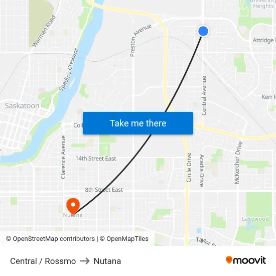 Central / Rossmo to Nutana map