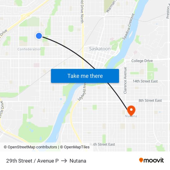 29th Street / Avenue P to Nutana map