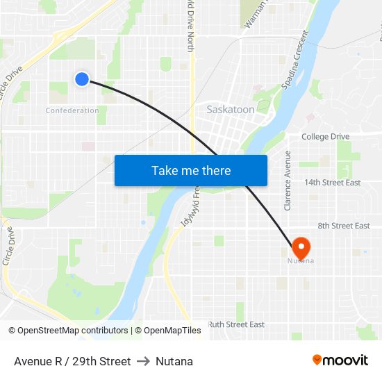 Avenue R / 29th Street to Nutana map