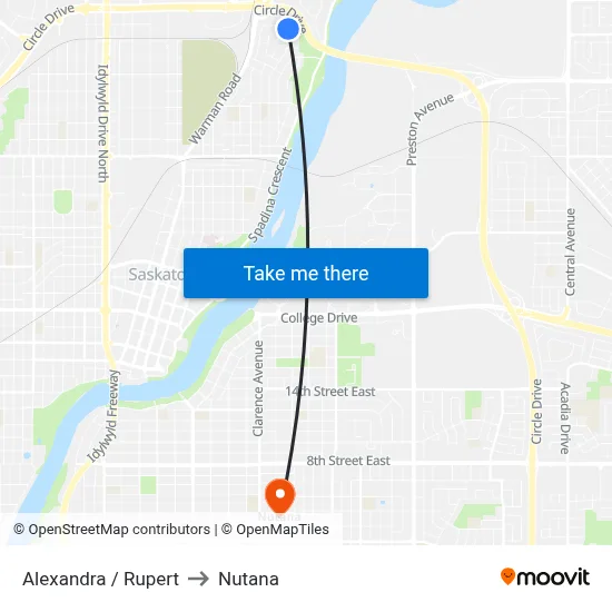 Alexandra / Rupert to Nutana map