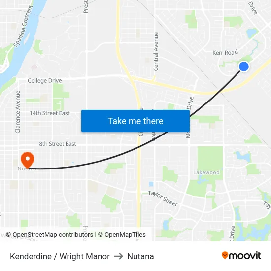 Kenderdine / Wright Manor to Nutana map