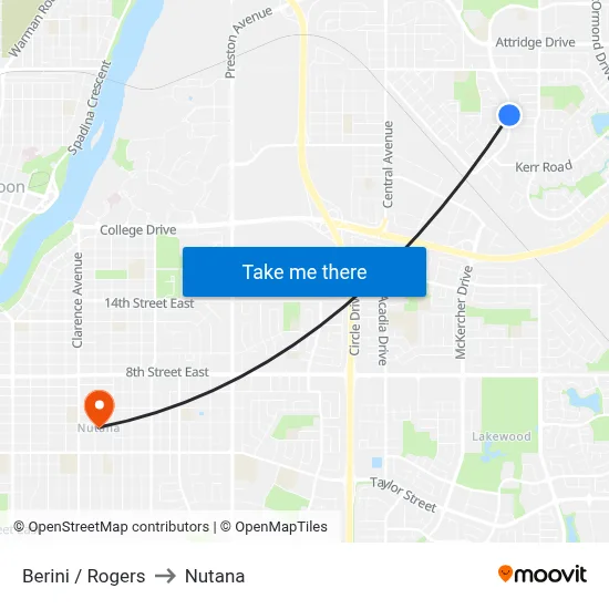 Berini / Rogers to Nutana map
