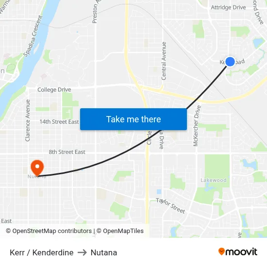Kerr / Kenderdine to Nutana map