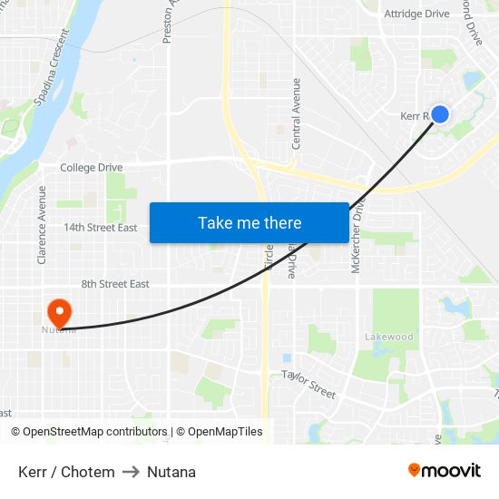 Kerr / Chotem to Nutana map