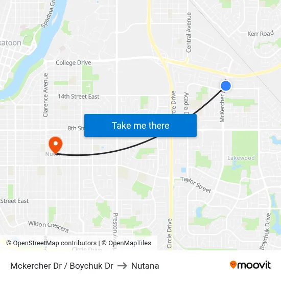 Mckercher Dr / Boychuk Dr to Nutana map