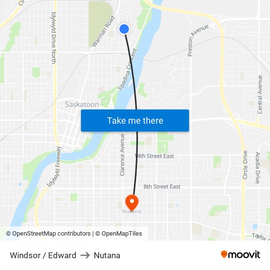 Windsor / Edward to Nutana map