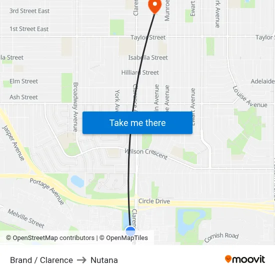 Brand / Clarence to Nutana map