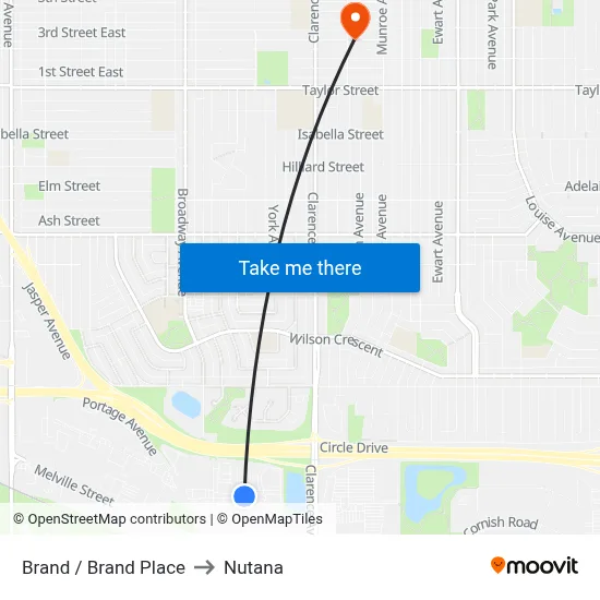 Brand / Brand Place to Nutana map