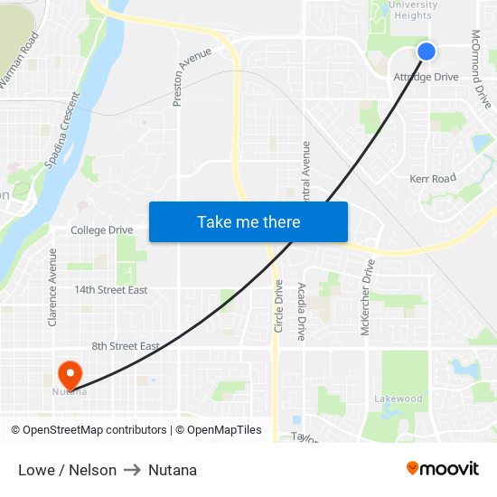 Lowe / Nelson to Nutana map