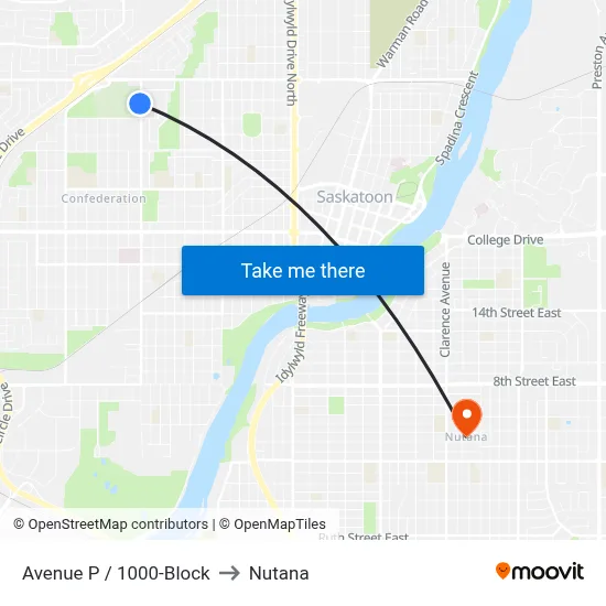 Avenue P / 1000-Block to Nutana map