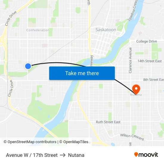 Avenue W / 17th Street to Nutana map