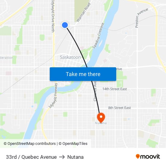 33rd / Quebec Avenue to Nutana map