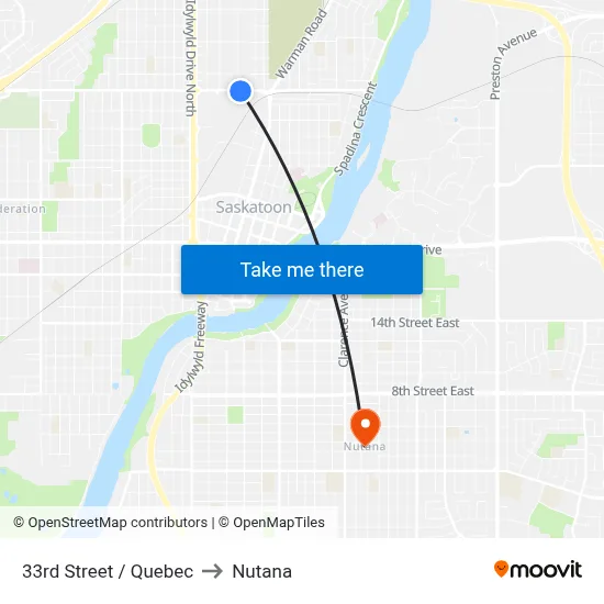 33rd Street / Quebec to Nutana map