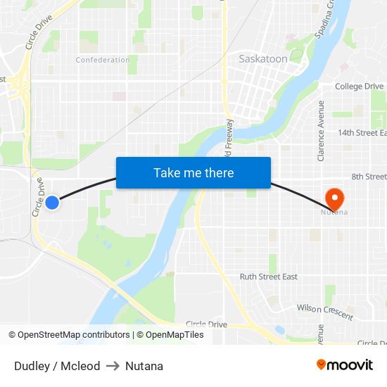 Dudley / Mcleod to Nutana map