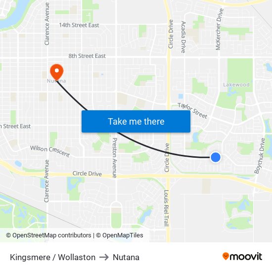 Kingsmere / Wollaston to Nutana map