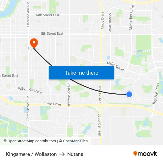 Kingsmere / Wollaston to Nutana map
