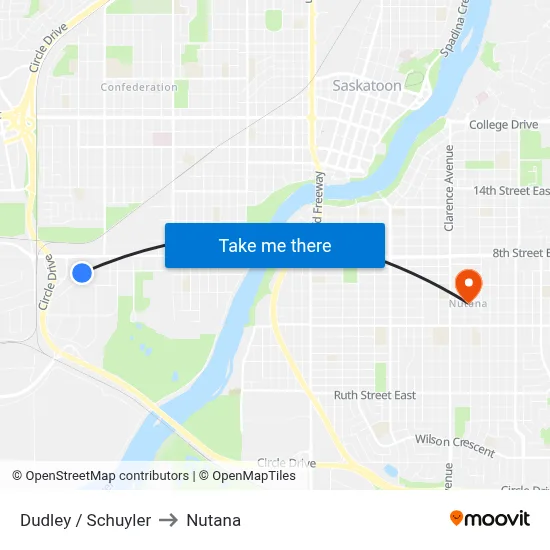 Dudley / Schuyler to Nutana map