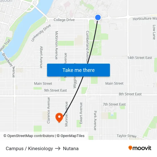 Campus / Kinesiology to Nutana map