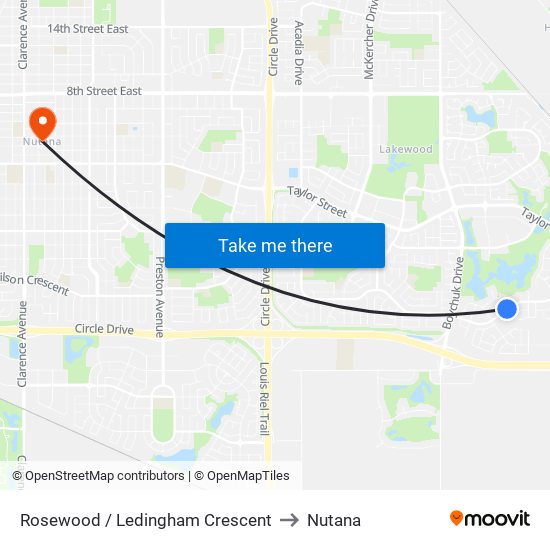 Rosewood / Ledingham Crescent to Nutana map