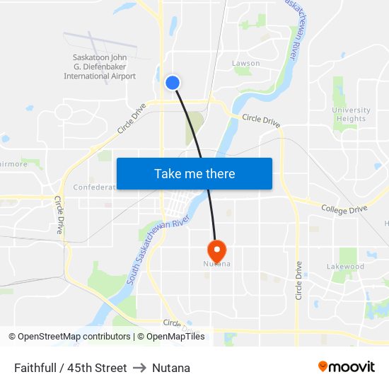 Faithfull / 45th Street to Nutana map