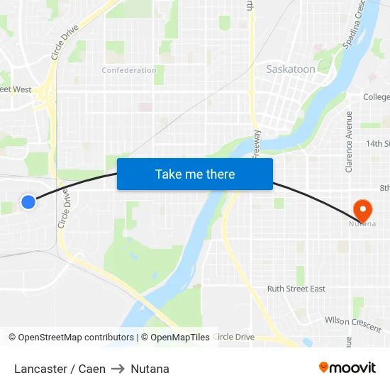 Lancaster / Caen to Nutana map