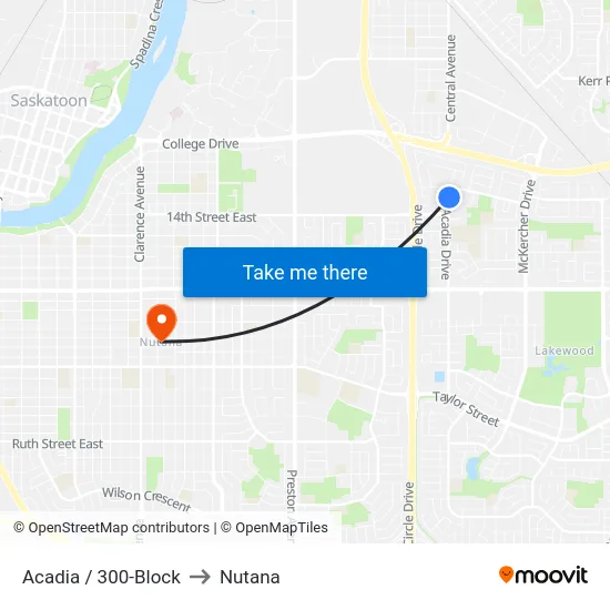 Acadia / 300-Block to Nutana map