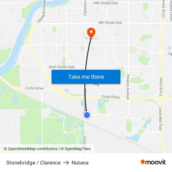 Stonebridge / Clarence to Nutana map