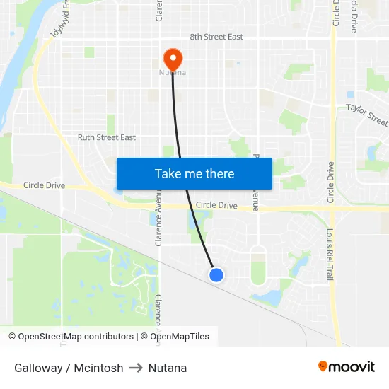 Galloway / Mcintosh to Nutana map