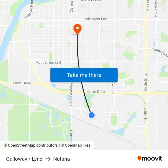Galloway / Lynd to Nutana map