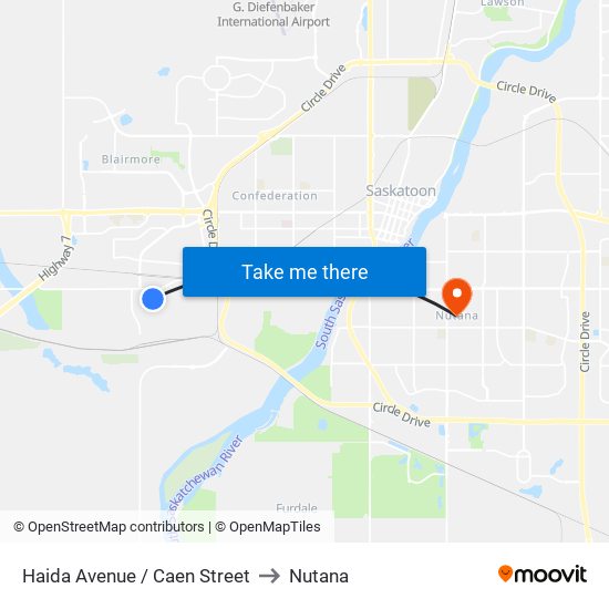 Haida Avenue / Caen Street to Nutana map