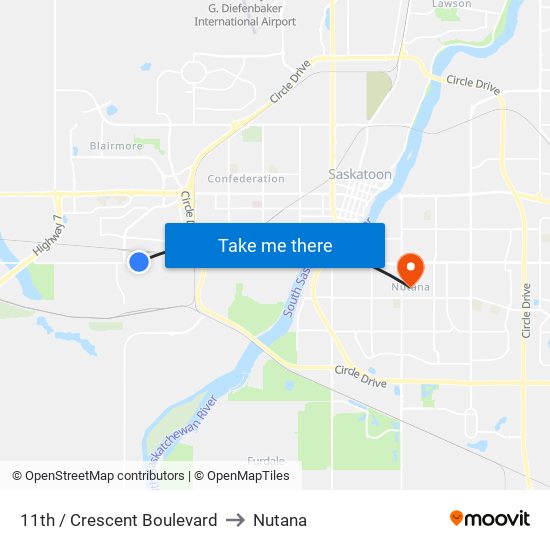 11th / Crescent Boulevard to Nutana map