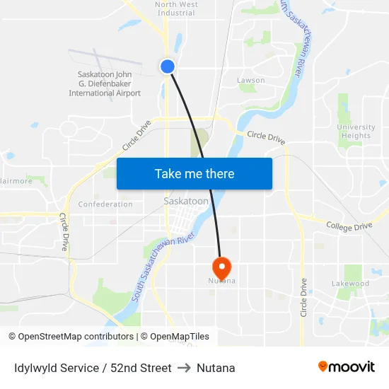 Idylwyld Service / 52nd Street to Nutana map