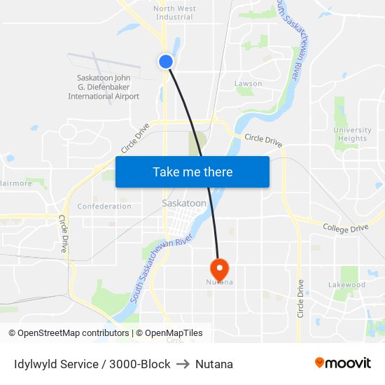 Idylwyld Service / 3000-Block to Nutana map