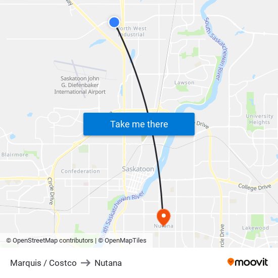 Marquis / Costco to Nutana map