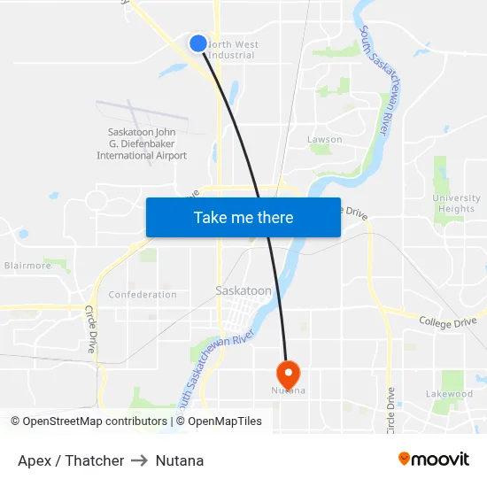 Apex / Thatcher to Nutana map