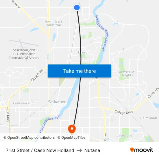 71st Street / Case New Holland to Nutana map