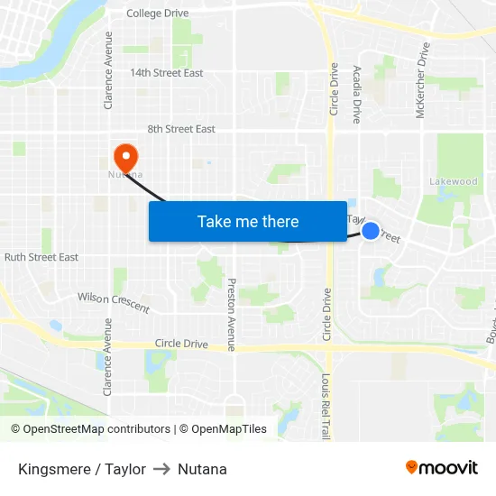 Kingsmere / Taylor to Nutana map