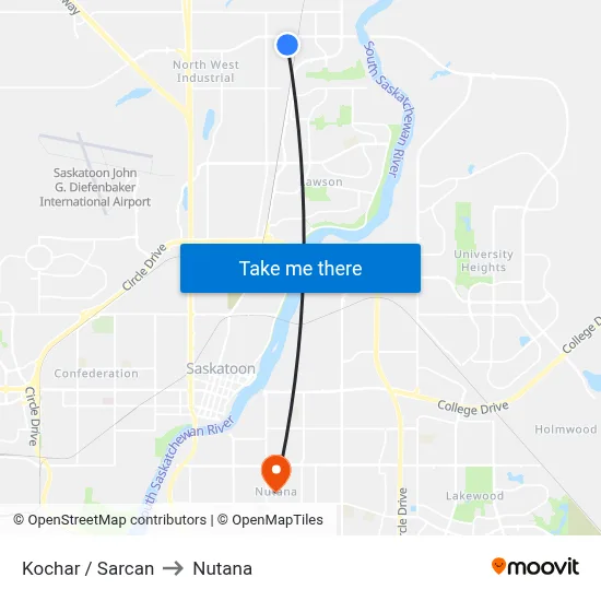 Kochar / Sarcan to Nutana map