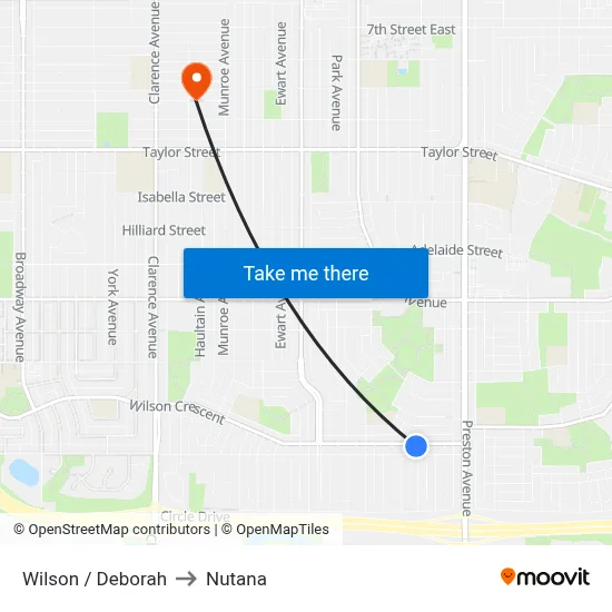 Wilson / Deborah to Nutana map